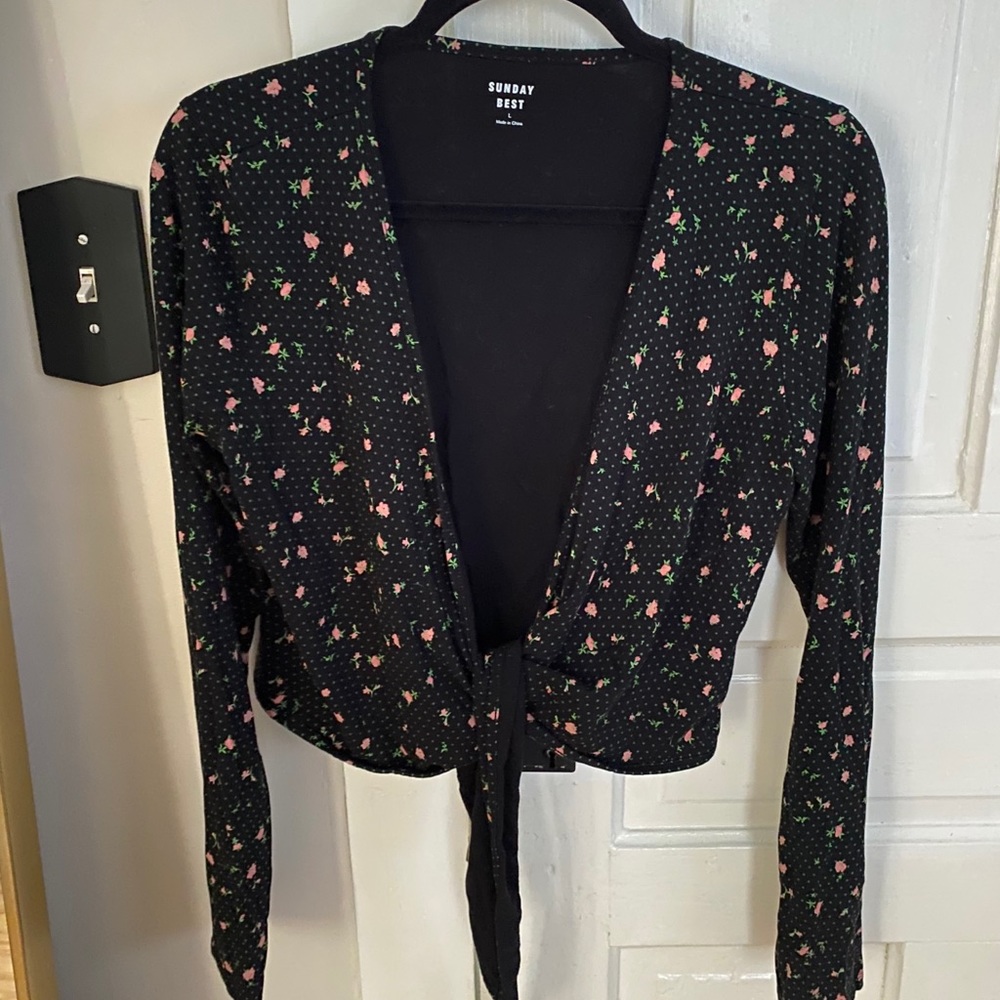 Reformation Floral Tie Front Long Sleeve Crop